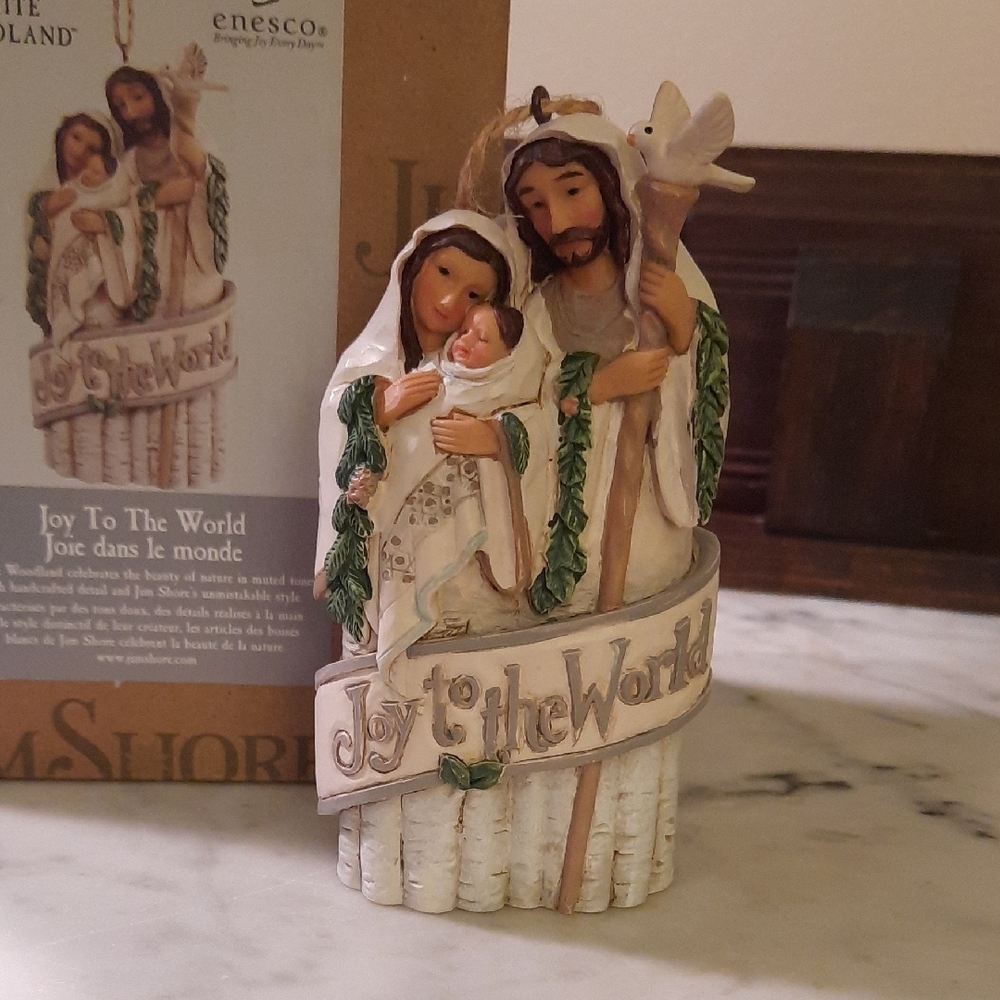 UNUSED.  Jim Shore White Woodland Holy Family Ornament